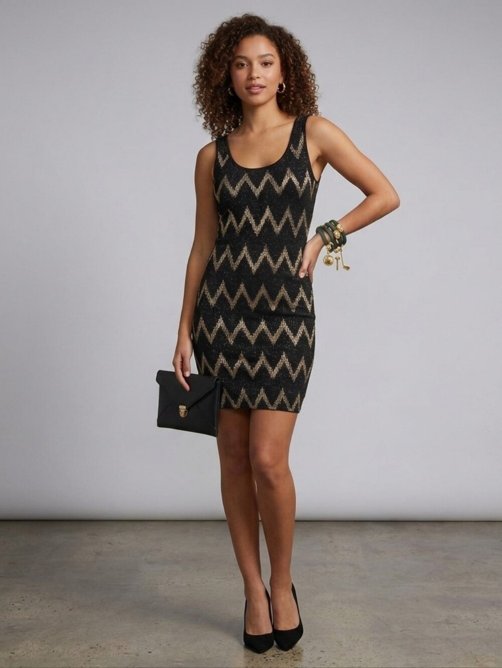 Soprano Gold Chevron Metallic Bodycon Mini Dress Small NWT